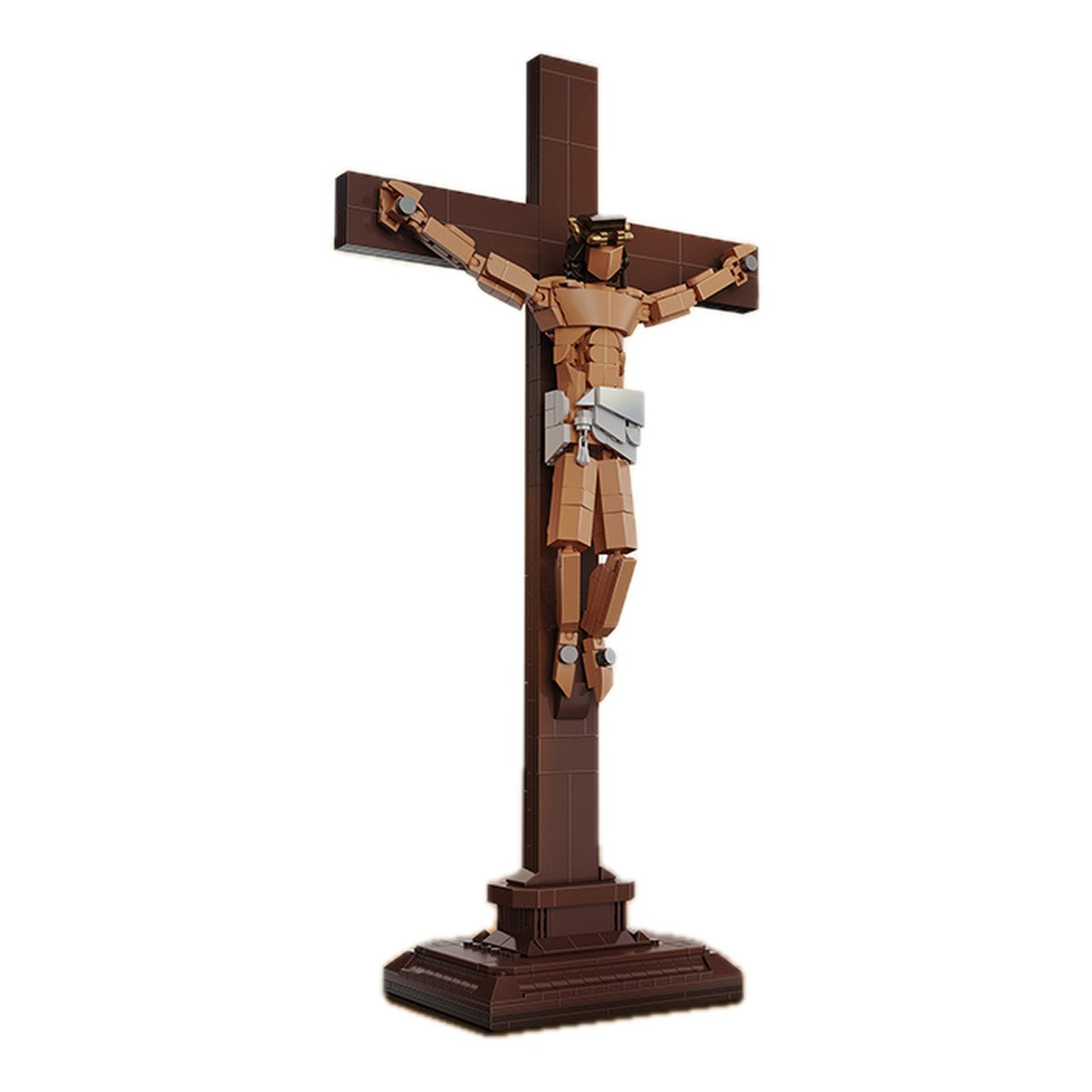 O mesmo crucifixo em pé sobre a base, fundo branco