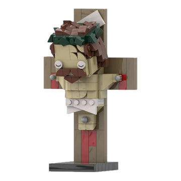Jesus na cruz em blocos de montar, com coroa de espinhos, 196 peças, fundo branco